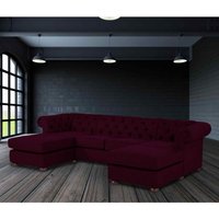 Simply Eleganza, Layton Chesterfield U Shape Sofa with 2 Footstools - Red Simply Eleganza, Layton Chesterfield U Shape Sofa with 2 Footstools - Red