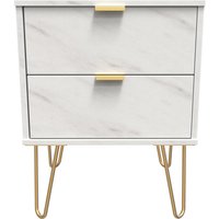 Hong Kong Ready Assembled 2 Drawer Bedside Cabinet - White Marble