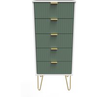 Linear Ready Assembled 5 Drawer Bedside Cabinet - Labrador Green & White