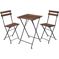 Metal Acacia Wood Garden Bistro Set - Black, Brown Wood