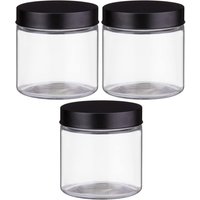 Set Of 3 Clear Glass Kitchen Food Storage Jars With Black Lids - Black