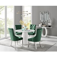 Palma White High Gloss Round Dining Table And 4 Belgravia Chairs - Green