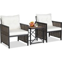 3 Piece Rattan Chairs and Coffee Table Set - White