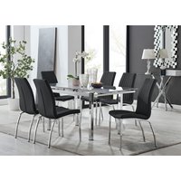 Enna White Glass Extending Dining Table and 6 Isco Chairs - Black