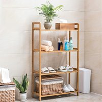 Tiered Bamboo Wood Book Storage Shelf - Brown / 100 x 68 x 25cm