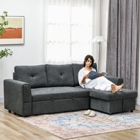 HOMCOM Linen-Look L-Shaped Sofa Bed - Dark Grey