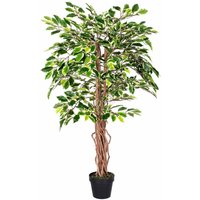Homescapes Variegated Green Artificial Ficus Tree with Real Wood Trunk, 4 Ft - Green