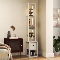 HOMCOM Floor Lamp with Shelves and Fabric Drawer - White