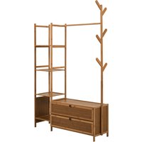 Wooden Coat Rack with Storage Drawers - Brown