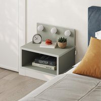 Floating Bedside Table with 3 LED Lights Wall-Mount Shelf - Ash Green