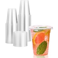 Pack Of 50 Plastic Strong Smoothie Cups With Flat Lids Clear - Clear / 342ml