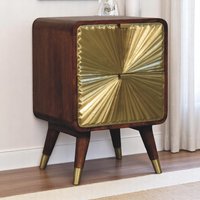 Solid Wood Avora Brass Embossed 2 Drawer Chestnut Nightstand - Brown
