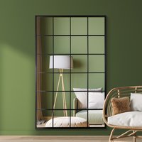 MirrorOutlet Fenestra Black Extra Large Window Leaner Wall Mirror 174CM X 110CM - Black