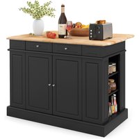 Drop-Leaf Kitchen Island with Adjustable Shelves - Black