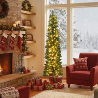 Pencil Shape Pre-lit Artificial Christmas Tree - Green