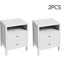 Set of 2 Bedside Tables with Charging Ports and Drawers - White