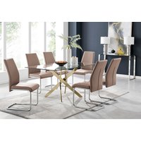 FurnitureboxUK, Leonardo Gold Dining Table With Six Lorenzo Chairs - Cappuccino FurnitureboxUK, Leonardo Gold Dining Table With Six Lorenzo Chairs - Cappuccino