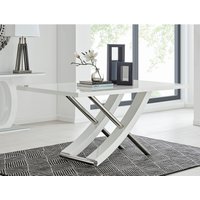 FurnitureboxUK, Mayfair Large White High Gloss And Stainless Steel Dining Table - White FurnitureboxUK, Mayfair Large White High Gloss And Stainless Steel Dining Table - White