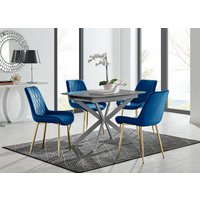 Lira 100cm Grey Metal Extending Dining Table 4 Pesaro Gold Leg Chairs - Blue
