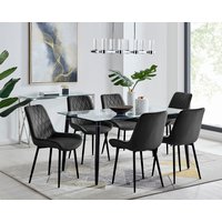 FurnitureboxUK, Pisa Black Leg Glass Dining Table with 6 Pesaro Black Leg Chairs - Black FurnitureboxUK, Pisa Black Leg Glass Dining Table with 6 Pesaro Black Leg Chairs - Black