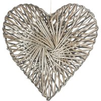Large Wicker Heart Wreath Grey Wash Finish - Grey / Large
