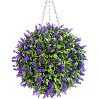 Best Artificial 38cm Purple Lush Lavender Hanging Basket Flower Topiary Ball - Purple