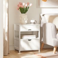 End Table Bedside Table with 2 Drawers - White / 48cm