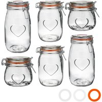 Nicola Spring Heart Glass Storage Jars - 3 Sizes - Orange Seal - Clear