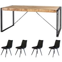 Upcycled Medium Industrial Dining Table Set With 4 Chairs - Light Wood