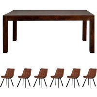 Dakota 6Ft Large Mango Wood Dining Table Set With 6 Chairs - Dark Wood