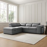 Laurel Corner Sofa with Pull Out Sofa Bed Storage and Footstools - Dark Grey Air Leather / Left-hand