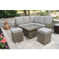 Prestige Lifestyle, Luxury Rattan 6 Seater Elliptical Reclining Dining Set with Lazy Susan - Sandstone Prestige Lifestyle, Luxury Rattan 6 Seater Elliptical Reclining Dining Set with Lazy Susan - Sandstone