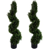Pair of Spiral Cedar Tree Artificial Topiary - Spiral Cedar