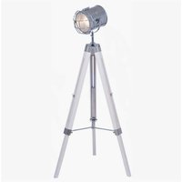 Retro White Wash and Silver Metal Tripod Floor Lamp - Silver
