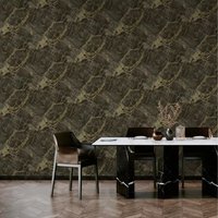Portoro Marble Stone Metallic Textured Vinyl Wallpaper - Charcoal Gold