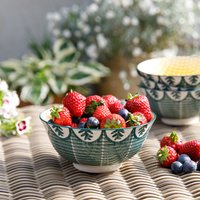 Leaf Print 4-Piece Ceramic Bowl Set - Green