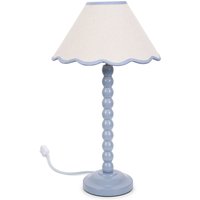 Bobbins Powder Blue Table Lamp with Tapered Natural Linen Scallop Shade Bulb - Blue