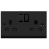 Matt Black 2 Gang 13A DP Ingot Twin Double Switched Plug Socket - Matt Black