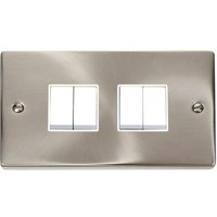 Satin Brushed Chrome 10A 4 Gang 2 Way Light Switch - White