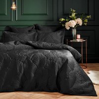 Quilted Velvet Duvet Cover Set - Black / Superking