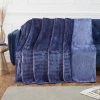 Ribbed Mink Faux Fur Polyester Super Soft Cosy Throw - Indigo / 1.8kg
