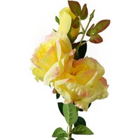 Artificial Single Rose Stem with realistic foliage - Yellow Rose