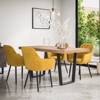 Aria Dining Table And Chairs - Oak Effect Table w 4-6 Anika Velvet Chair - Mustard / 4