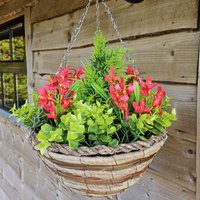 Best Artificial Mini Daffodil Display in 10 inch Woven Decorative Hanging Basket - Red Mini Daffodil