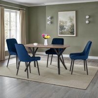 Athens Oak Rectangular Dining Set with 4 Avery Chairs - Sapphire Blue