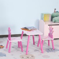 HOMCOM 3 Pcs Kids Princess and Crown Chair Table Set Home Furniture 2-4 Yrs Pink - Pink