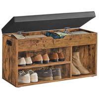 Cushioned Seat Shoe Storage Bench with Compartments - Rustic Brown