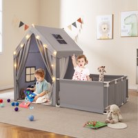 2-in-1 Toddler Playhouse with Yard - Grey
