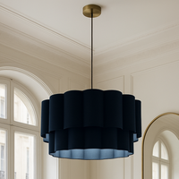 CGC Selina Scalloped Two Tier Cream Drum Lampshade Large 48cm - Navy / 0.88kg