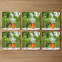 Forget Me Not Flowers Coaster Set - Green